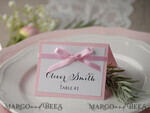 PLACE CARDS / TABLE CARDS rustic and lace Romantic White Minimalist Wedding Table Place Cards with Pink Ribbon, Modern Elegant Botanical Place Card, Glamour Table Cards, Gorgeous Floral Wedding Name Tag4