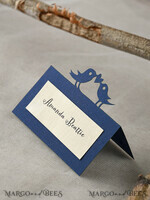 PLACE CARDS / TABLE CARDS rustic and lace Elegant Navy Blue Wedding Place Cards with Birds Decor, Ivory and Dark Blue Wedding Name Tags, Rustic Wedding Stationery, Rustic Wedding Escort Cards,2