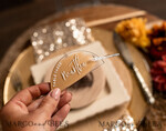 PLACE CARDS / TABLE CARDS Acrylic Gold Clear / Wood 3D Modern Arch Gold Acrylic Place Card with Stand, Arch Clear Name Card, Premium Luxury Seating Cards, Painted Gold Escort Cards with White Wording, Editable Text18