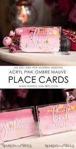 PLACE CARDS / TABLE CARDS Acrylic Gold Clear / Wood 3D Modern Ombre Pale Pink Mauve Acrylic Place card, Wedding Place Cards, Dusty Rose Name Card premium, Transparent Acryl Seating Card, Painted Luxury Escort Cards16