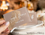 PLACE CARDS / TABLE CARDS Acrylic Gold Clear / Wood 3D Acrylic Beige place cards with stand, Clear Acrylic and gold place cards, Nude Taupe Gold Plexi place cards, Tan Luxury Wedding Table Decor place cards, Earthy Wedding Signage Golden mirror place cards15