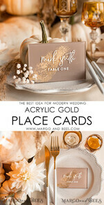 PLACE CARDS / TABLE CARDS Acrylic Gold Clear / Wood 3D Acrylic Beige place cards with stand, Clear Acrylic and gold place cards, Nude Taupe Gold Plexi place cards, Tan Luxury Wedding Table Decor place cards, Earthy Wedding Signage Golden mirror place cards15