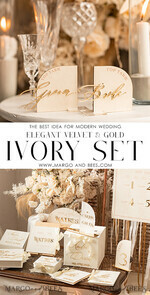 PLACE CARDS / TABLE CARDS Acrylic Gold Clear / Wood 3D Ivory Wedding Place Cards, Modern half arch Velvet Acrylic Place card with stand, Wedding seat gold Cards, Velvet Mirror gold Name Card, Editable Text9