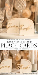 PLACE CARDS / TABLE CARDS Acrylic Gold Clear / Wood 3D Ivory Wedding Place Cards, Modern half arch Velvet Acrylic Place card with stand, Wedding seat gold Cards, Velvet Mirror gold Name Card, Editable Text9