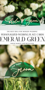 PLACE CARDS / TABLE CARDS Acrylic Gold Clear / Wood 3D Modern Arch Green Acrylic Place Card with Stand, Premium Wedding Seat Cards, Green Acrylic Name Card, Luxury Seating Card, Gold 3D Guest Names, Editable Text18