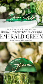 PLACE CARDS / TABLE CARDS Acrylic Gold Clear / Wood 3D Modern Arch Green Acrylic Place Card with Stand, Premium Wedding Seat Cards, Green Acrylic Name Card, Luxury Seating Card, Gold 3D Guest Names, Editable Text18