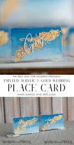 PLACE CARDS / TABLE CARDS Acrylic Gold Clear / Wood 3D Modern Ombre sky blue Acrylic Place card, Wedding Place Cards, Royal Blue Name Card premium, Transparent Acryl Seating Card, Painted Luxury Escort Cards14