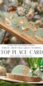 PLACE CARDS / TABLE CARDS Acrylic Gold Clear / Wood 3D Acrylic Arch Sage Green Flat Place Card with stand, Painted Acrylic & Gold Flat Place Card, Greenery Gold Plexi Flat Place Card, Garden Luxury Wedding Table Decor21
