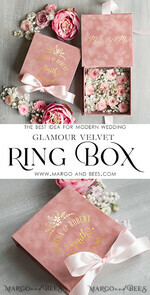 RING BEARER BOXES & PILLOWS Velvet ring box for wedding ceremony Luxury Velvet Wedding rings Box, Glamour blush pink and gold Wedding rings Box,Elegant Wedding Box velvet blusch Pink,  Handmade Wedding rings Box14