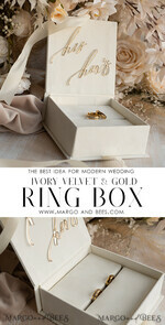 RINGTRÄGERBOXEN & KISSEN Samtkästchen für den Trauungszeremonie Elfenbein Hochzeitsringboxen sein ihre, Luxuriöse Samt goldene Ringbox doppelt, Garten Hochzeitsringbox, ecru Hochzeitsbox für Trauringe22