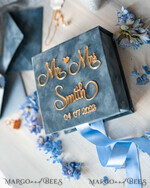 RINGTRÄGERBOXEN & KISSEN Samtkästchen für den Trauungszeremonie Staubblauer goldener Samt-Ringbox für die Zeremonie, Ringbox für die Hochzeitszeremonie 3 Ringe Samt, Boho Glam Hochzeitsringboxen für ihn und sie, luxuriöse Samt-Ringbox doppelt mit maßgeschneiderten Farben.11