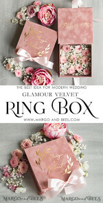 RING BEARER BOXES & PILLOWS Velvet ring box for wedding ceremony Elegant Velvet blush pink Wedding rings Box, Glamour gold Wedding rings Box, Elegant Acrylic  Wedding Box velvet blusch Pink Wedding rings Box15