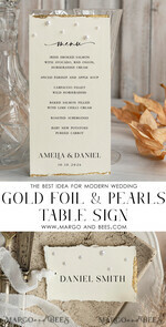 TABLE DECOR SIGNS glitter Luxury Wedding Table Number Card with Pearls & Gold Foil border – Textured Ivory Paper, Tent Style6
