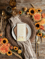 MENU & PROGRAMS glitter/ luxury premium Rustic Glam Wedding MenuWith Flowers, Bespoke Vintage Wedding Menu Cards, Elegant Floral Boho Golden Shine Wedding Menus, Gold Foil Sunflower Wedding Menus   1