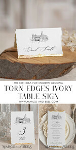 MENU & PROGRAMS glitter/ luxury premium Elegant Venue Sketch Wedding Menu, hand torn edge Elegant Wedding Menu Cards with gold foil border, program dinner wedding menu 2