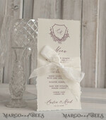 MENU & PROGRAMS glitter/ luxury premium Elegant Ecru Wedding Menu with silk ribbon, hand torn edge Elegant Wedding Menu Cards, program dinner wedding menu 3