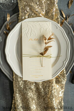 MENU & PROGRAMS glitter/ luxury premium Embossed Ivory Wedding Menu, Elegant Wedding Menu Cards With Floral Motif, Luxury Wedding Menu With Gold Foil, Leaf Wedding Menu With Gold Foil And Golden Twine3