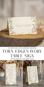 MENU & PROGRAMS glitter/ luxury premium Elegant Ivory Wedding Menu, hand torn edge Elegant Wedding Menu Cards with gold foil border, program dinner wedding menu 2