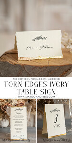 MENU & PROGRAMS glitter/ luxury premium Elegant Ivory Wedding Menu, hand torn edge Elegant Wedding Menu Cards with gold foil border, program dinner wedding menu 2