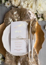 MENU & PROGRAMS glitter/ luxury premium Glamour White Wedding Menu With Gold Foil, Elegant Minimalistic Gold Foil Wedding Menu Cards, Simple Modern Dinner Menu With Twine, Golden Shine Wedding Menu 2
