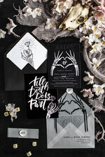HOCHZEITS EINLADUNGEN Moderne Einladungen Florale Karten Halloween Hochzeitskarten Set, Schwarze Einladungen, Gruselige Halloween Einladungen, Gothic Hochzeitskarten, Skelett Hochzeitsset schwarz15