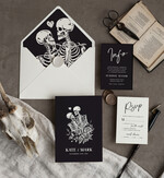 HOCHZEITS EINLADUNGEN Moderne Einladungen Florale Karten Halloween Hochzeitskarten Suite, Schwarze Einladungen, Tarotkarten Einladungen, Gothic Hochzeitskarten, Das Liebespaar Skelett Hochzeitsset schwarz9
