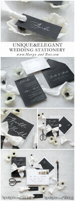 PLACE CARDS / TABLE CARDS Romantic Boho/ Botanical/ Floral Luxury Black Wedding Table Place Cards with White Silk Ribbon, Custom Wording Classy Black Wedding Place Cards,  Romantic Name Tags for Your Wedding Tables5