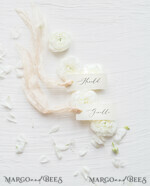 PLACE CARDS / TABLE CARDS Romantic Boho/ Botanical/ Floral Romantic Deckle-Edge Ivory Wedding Place Cards with Silk Ribbon, Elegant Wedding Table Place Cards, Minimalistic Name Tags for Your Wedding Tables, Simple Cards9