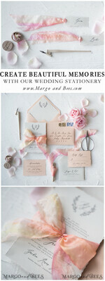 PLACE CARDS / TABLE CARDS Romantic Boho/ Botanical/ Floral White Deckle-Edge Wedding Place Cards with Dyed Silk Ribbon, Elegant Custom Wording Table Place Cards, Minimalistic Name Tags, Simple Modern Wedding Stationery11