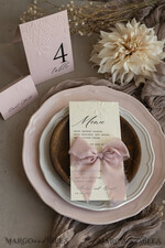 MENU & PROGRAMS romantic Embossed Floral Wedding Menu, Luxury Ecru Dinner Menu, Chiffon Ribbon Wedding Menu, Elegant Reception Menu Cards6