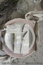 MENÜ & PROGRAMME  
 romantisch Lavendel Blüten Hochzeitsmenü, Luxus Ecru Abendmenü, Chiffonband Hochzeitsmenü, Elegante Empfangsmenükarten5