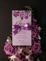 MENU & PROGRAMS romantic Romantic Peony Wedding Menu, Elegant Floral Boho Menu Card with Ribbon Bow, Modern Purple Wedding Dinner Menu, Handmade Vintage Floral Wedding Menu With Flower 2
