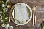 MENU & PROGRAMS romantic Olive Branch Greenery Table Wedding Menu, Rustic Italian Menu With Vellum, Simple Whimsical Menu, Tuscany Watercolor Olive Branch Menu, Mediterranean Menu cards2