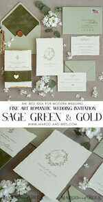 HOCHZEITS EINLADUNGEN moderne Kalligraphie / feine Kunst Feine Kunst Gold & Salbeigrüne Hochzeitseinladung, Samtgoldene Ränder Hochzeitseinladungen, Vintage Gold Einladungsset, Zerfledderte Ränder Hochzeitseinladung mit RSVP20