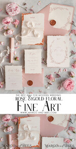 HOCHZEITS EINLADUNGEN moderne Kalligraphie / feine Kunst Feine Kunst Elfenbein Gold Hochzeitseinladung, Florale Hochzeitseinladung, Vintage Einladungssuite, Blush Pink Hochzeitseinladungssuite, Gezackte Einladungen5