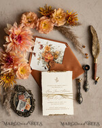 HOCHZEITS EINLADUNGEN moderne Kalligraphie / feine Kunst Feine Kunst Herbst Terrakotta Gold Hochzeitseinladung, verbrannt orange Blumen Hochzeitseinladung, Rost Einladungskollektion, Kranz Monogramm Hochzeitseinladungskollektion, gezackte Kanten Einladungen, zerrissene Kanten Hochzeitseinladungen golden, Feine Kunst Hochzeitseinladungskollektion, gezackt.13