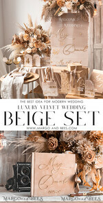 HOCHZEITS-GÄSTEBÜCHER Instax Sofortbildbuch Hochzeits Beige Gästebuch Personalisierte und Unterschriften-Set, Samt Sofortbildbuch Boho Elegant Instax Hochzeitsfoto Gästebuch16
