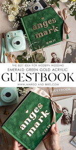 HOCHZEITS-GÄSTEBÜCHER Instax Sofortbildbuch Smaragdgrünes Gold-Acryl-Hochzeitsgastbuch personalisiert und mit Unterschrift-Set, Samtgrün Garten Grün Instant-Fotobuch Boho Elegantes Instax-Hochzeitsfoto-Gästebuch14
