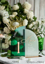 TABLE DECOR SIGNS Acrylic table decor Numbers Acrylic Arch Table Number and menu Combo, Green and Frozen Acrylic gold Sign, Gold Plexi Table Number and Menu Combo Luxury Wedding Table Decor, Wedding Signage15