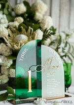 TABLE DECOR SIGNS Acrylic table decor Numbers Acrylic Arch Table Number and menu Combo, Green and Frozen Acrylic gold Sign, Gold Plexi Table Number and Menu Combo Luxury Wedding Table Decor, Wedding Signage15