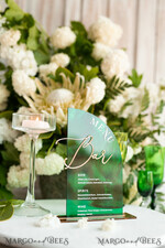 TABLE DECOR SIGNS Acrylic table decor Numbers Acrylic Half Arch Green Bar Menu, Transparent Acryl and gold Bar Menu, Greenery Gold Plexi Drink Bar Menu, Green Luxury Drink Bar Table Decor, Botanical Wedding14