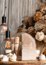 TABLE DECOR SIGNS Acrylic table decor Numbers Acrylic Arch Beige Ombre Dessert menu, Clear Acrylic gold Taupe Candy Bar Sign, Nude Gold Plexi Table Arch Menu, Luxury Beige Ombre Wedding Table Decor, Wedding Signage Golden mirror Dessert Menu19