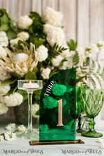 TABLE DECOR SIGNS Acrylic table decor Numbers Acrylic Half Arch Green Table Numbers, Green Acrylic and gold table numbers, Emerald Green Gold Plexi Table Numbers,  Luxury Wedding Table Decor, Wedding Sign20