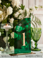 TABLE DECOR SIGNS Acrylic table decor Numbers Acrylic Half Arch Green Table Numbers, Green Acrylic and gold table numbers, Emerald Green Gold Plexi Table Numbers,  Luxury Wedding Table Decor, Wedding Sign20
