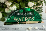 TABLE DECOR SIGNS Acrylic table decor Numbers Acrylic Arch Emerald Green Top Table Sign, Green Acrylic And Gold Top Table Sign, Gold Plexi Top Table Sign, Luxury Wedding Table Decor10