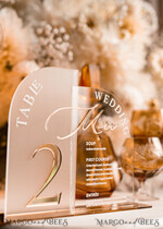 TABLE DECOR SIGNS Acrylic table decor Numbers Acrylic Arch Table Number and menu Combo, Clear and Frozen Acrylic gold Sign, Gold Plexi Table Number and Menu Combo Luxury Wedding Table Decor, Wedding Signage21
