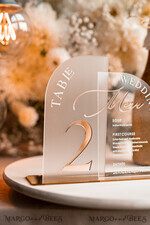 TABLE DECOR SIGNS Acrylic table decor Numbers Acrylic Arch Table Number and menu Combo, Clear and Frozen Acrylic gold Sign, Gold Plexi Table Number and Menu Combo Luxury Wedding Table Decor, Wedding Signage21