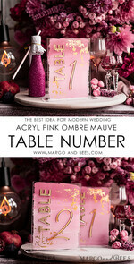 TABLE DECOR SIGNS Acrylic table decor Numbers Pale Pink Ombre Mauve Acrylic Table Number, Dusty Rose Acrylic & gold Sign, Gold Plum Plexi Table Numbers, Luxury Purple Wedding Table Decor, 3D Wedding Signage18