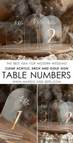 TABLE DECOR SIGNS Acrylic table decor Numbers Acrylic Arch Table Numbers, Clear Acrylic gold Signs, Gold Plexi Table Numbers, Luxury Wedding Table Decor, Wedding Signage Gold mirror UV white, table numbers 15