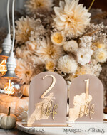 TISCHDEKORATIONSCHILDER   Acryl Tischdekoration Zahlen Acrylbogen Beige Tischnummern, klare Acryl- und goldene Tischnummern, Nude Taupe Gold Plexi Tischnummern, Tan Luxus Hochzeits Tischdekoration, Erdige Hochzeitsbeschilderung.34